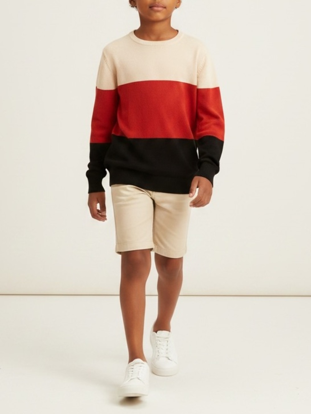 Place Colorblock Crewneck Sweater in Cream, Orange & Black- 16